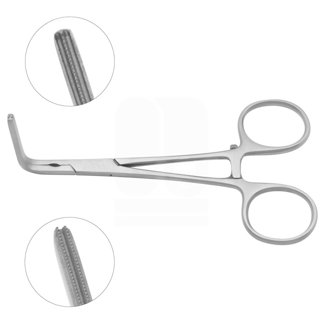 DeBakey Ring Handled Bulldog Clamp, 90° Angled Jaw